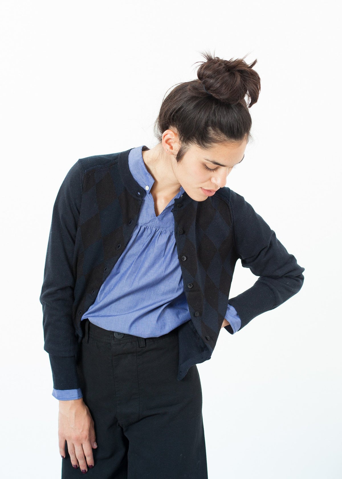 Cardigan cu model matlasat, negru/bleumarin