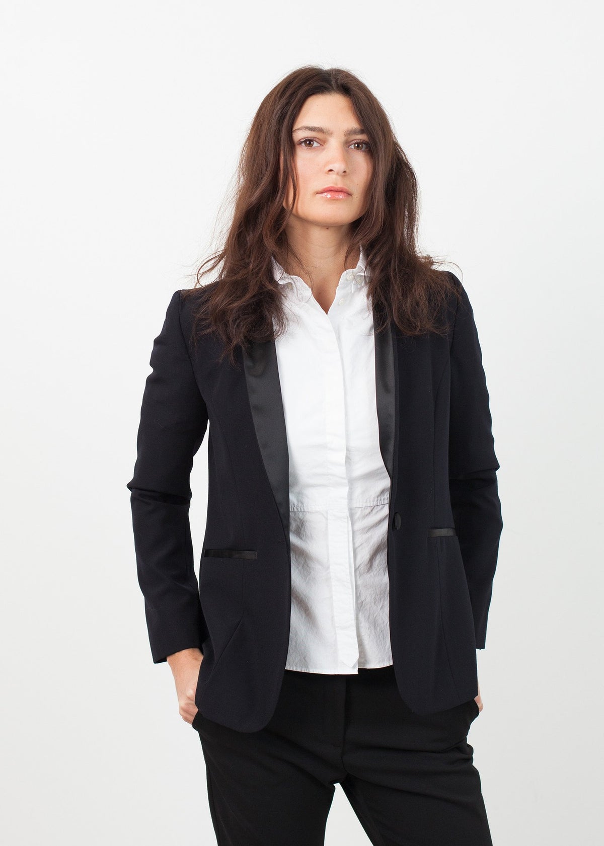 Blazer con cuello chal en negro