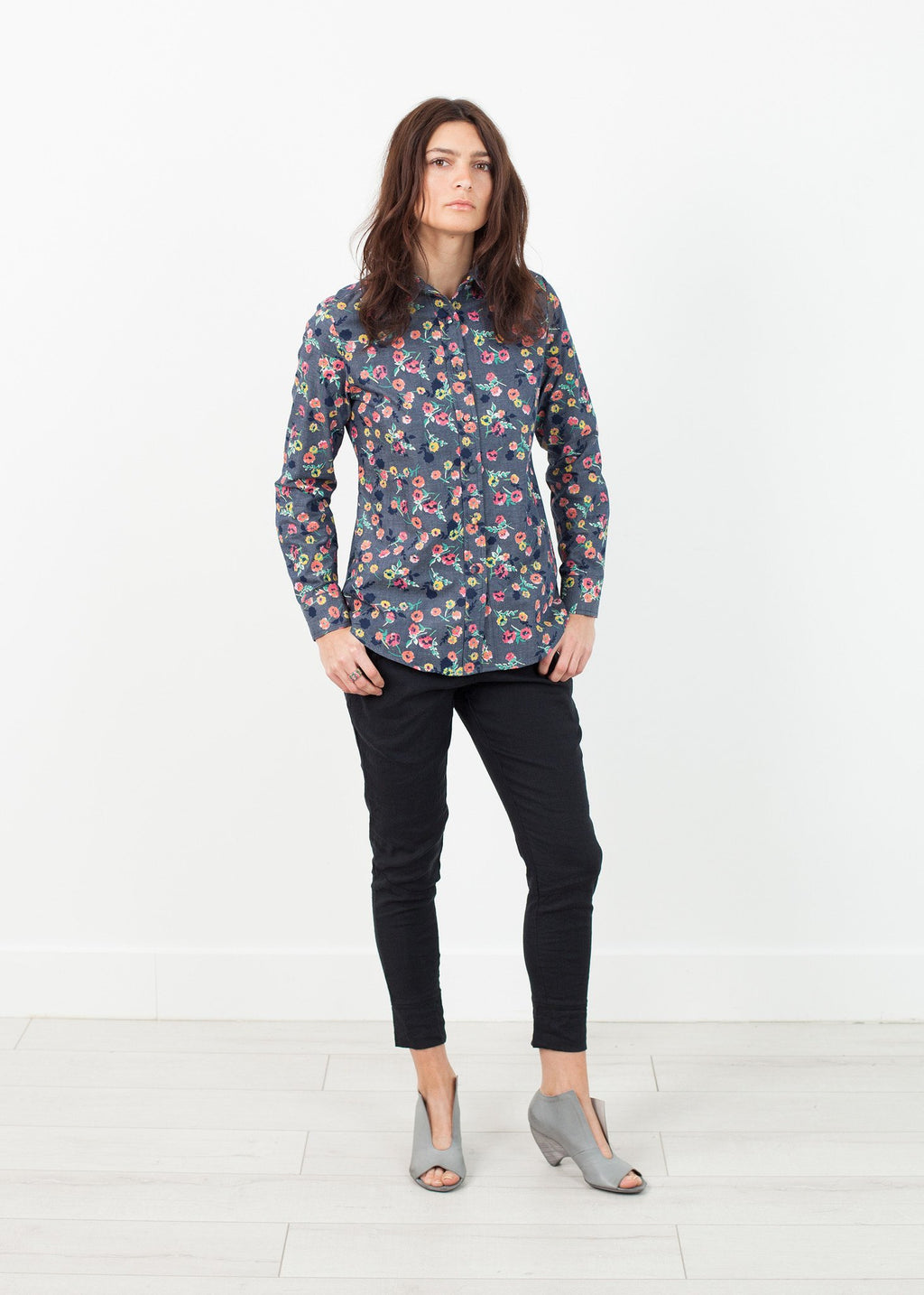 Bluză cu mânecă lungă, negru/floral