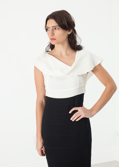 Rochie asimetrică crem/negru