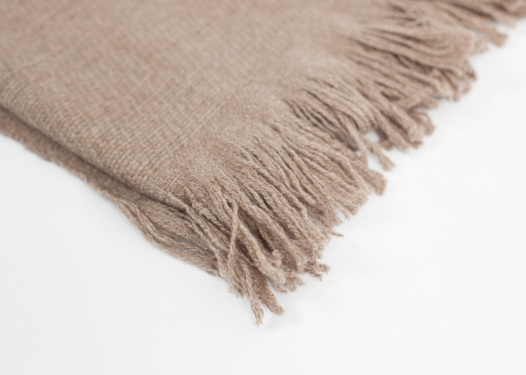 Pătură din cașmir cu ciucuri, maro